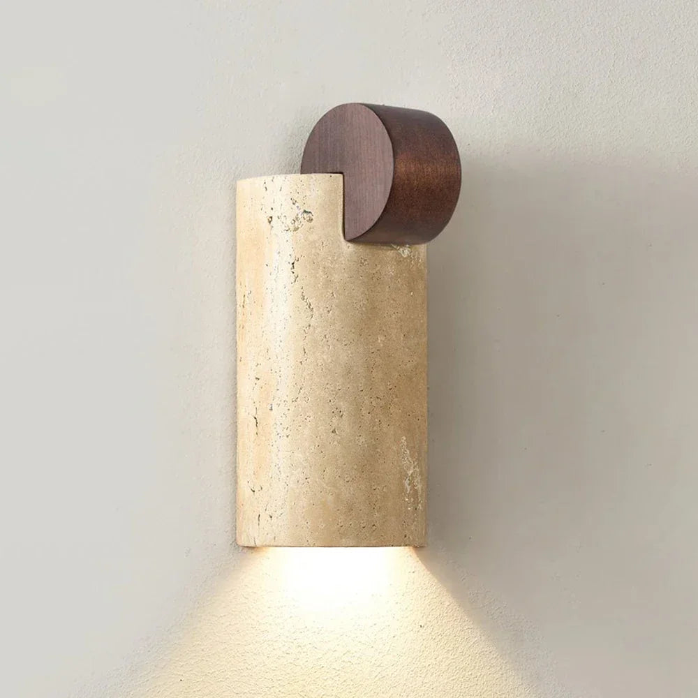 Geometric Solenne Curve Travertine Wall Lamp – Travertine detail 9