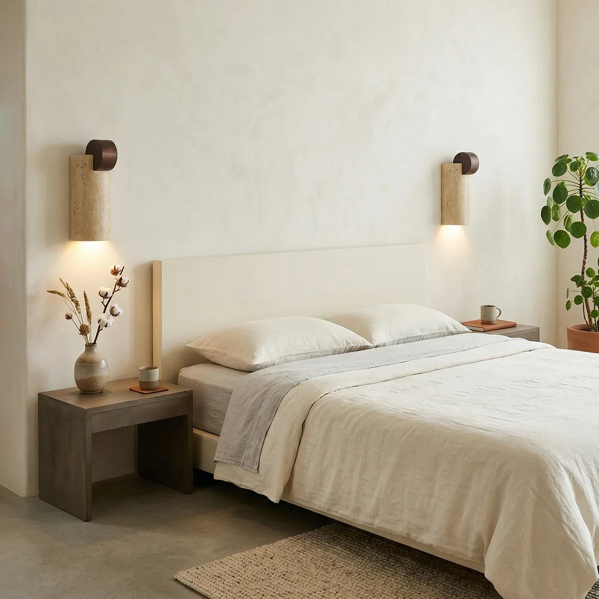 Geometric Solenne Curve Travertine Wall Lamp – Travertine detail 7