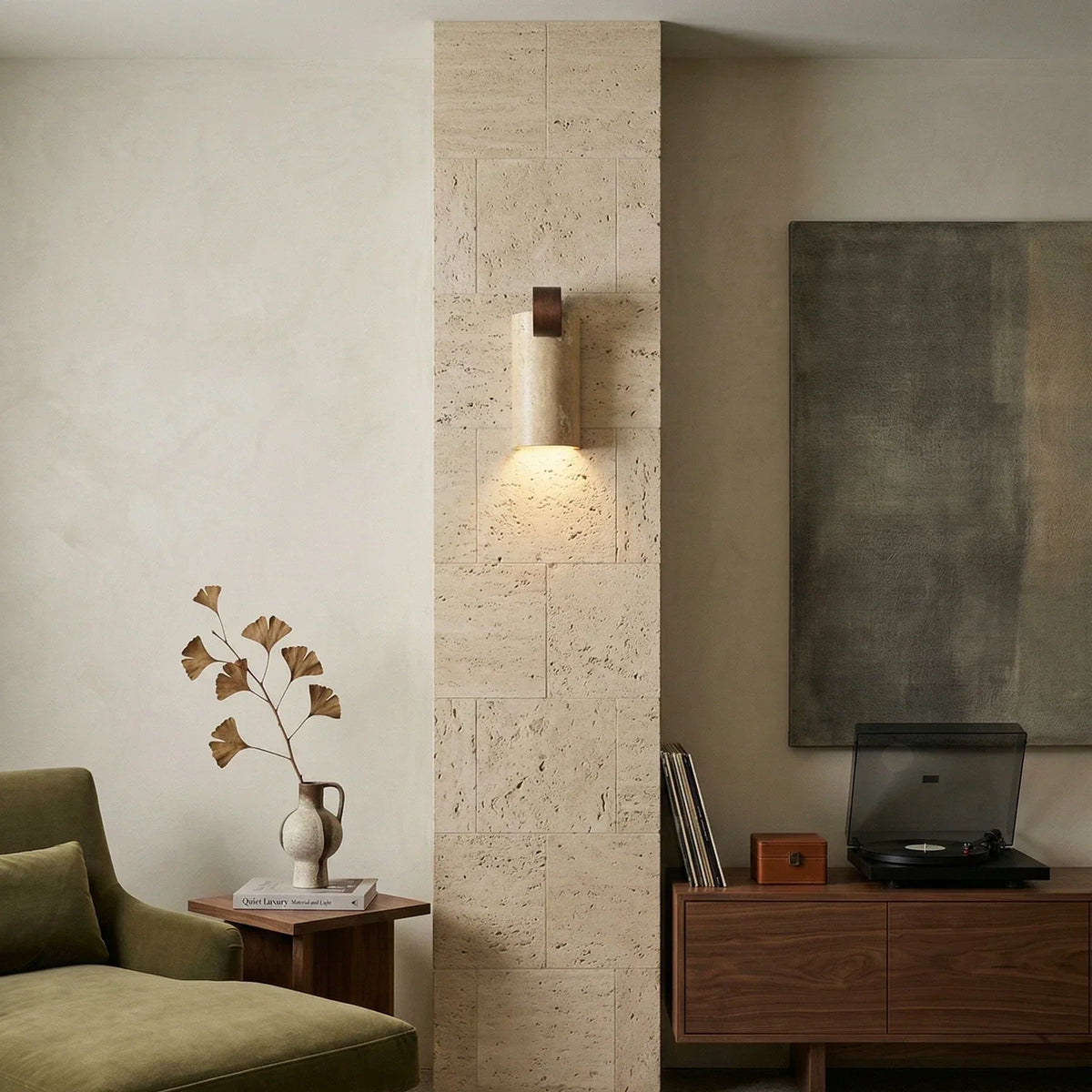 Geometric Solenne Curve Travertine Wall Lamp – Travertine detail 3