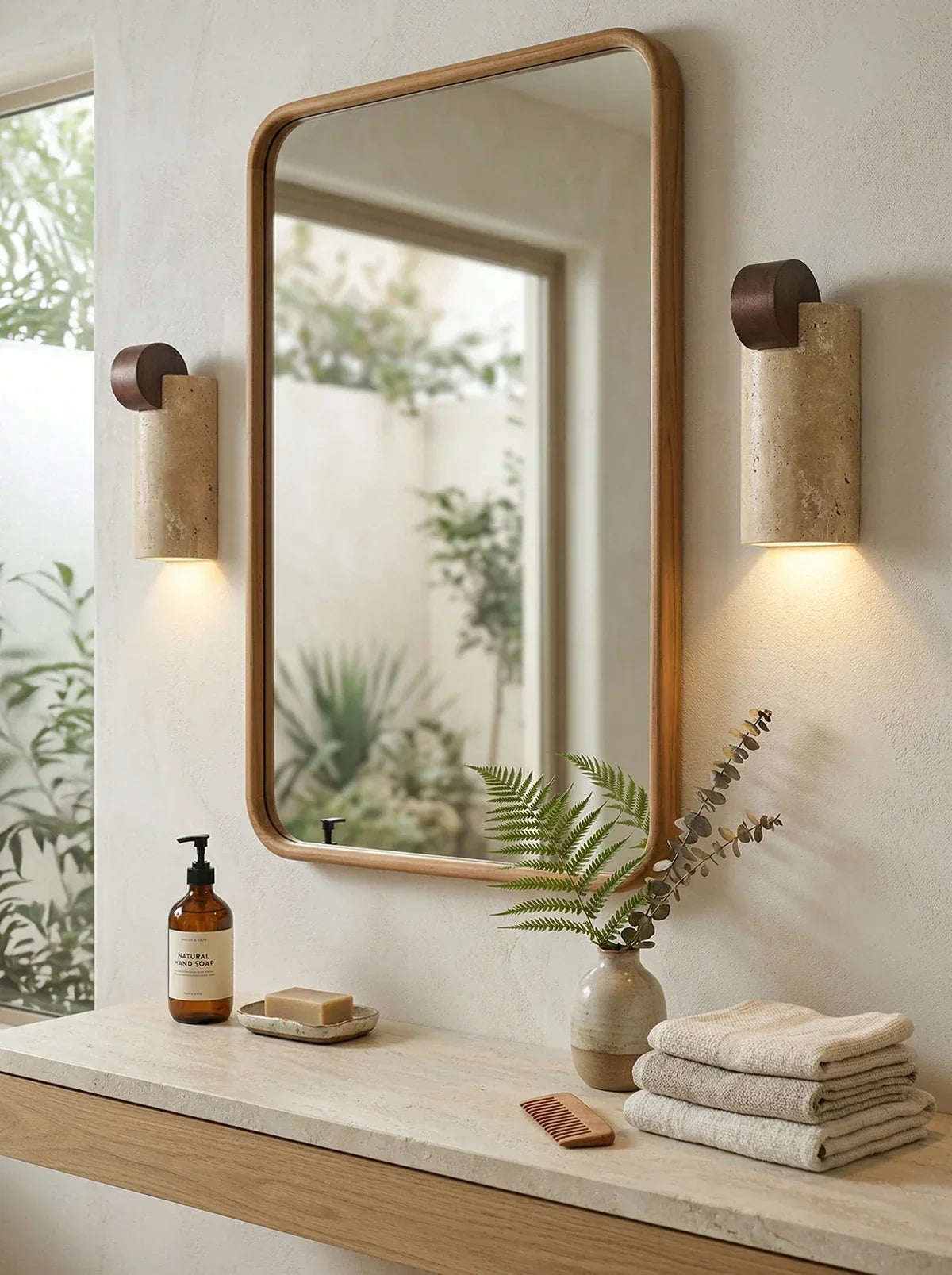 Geometric Solenne Curve Travertine Wall Lamp – Travertine detail 8