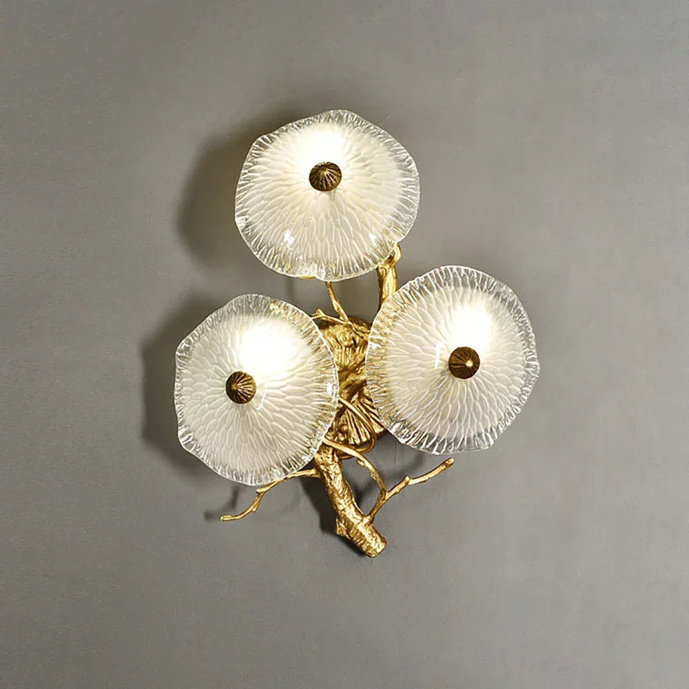 Glass Lotus Leaf Brass Branch Wall Lamp – Glass detail 13