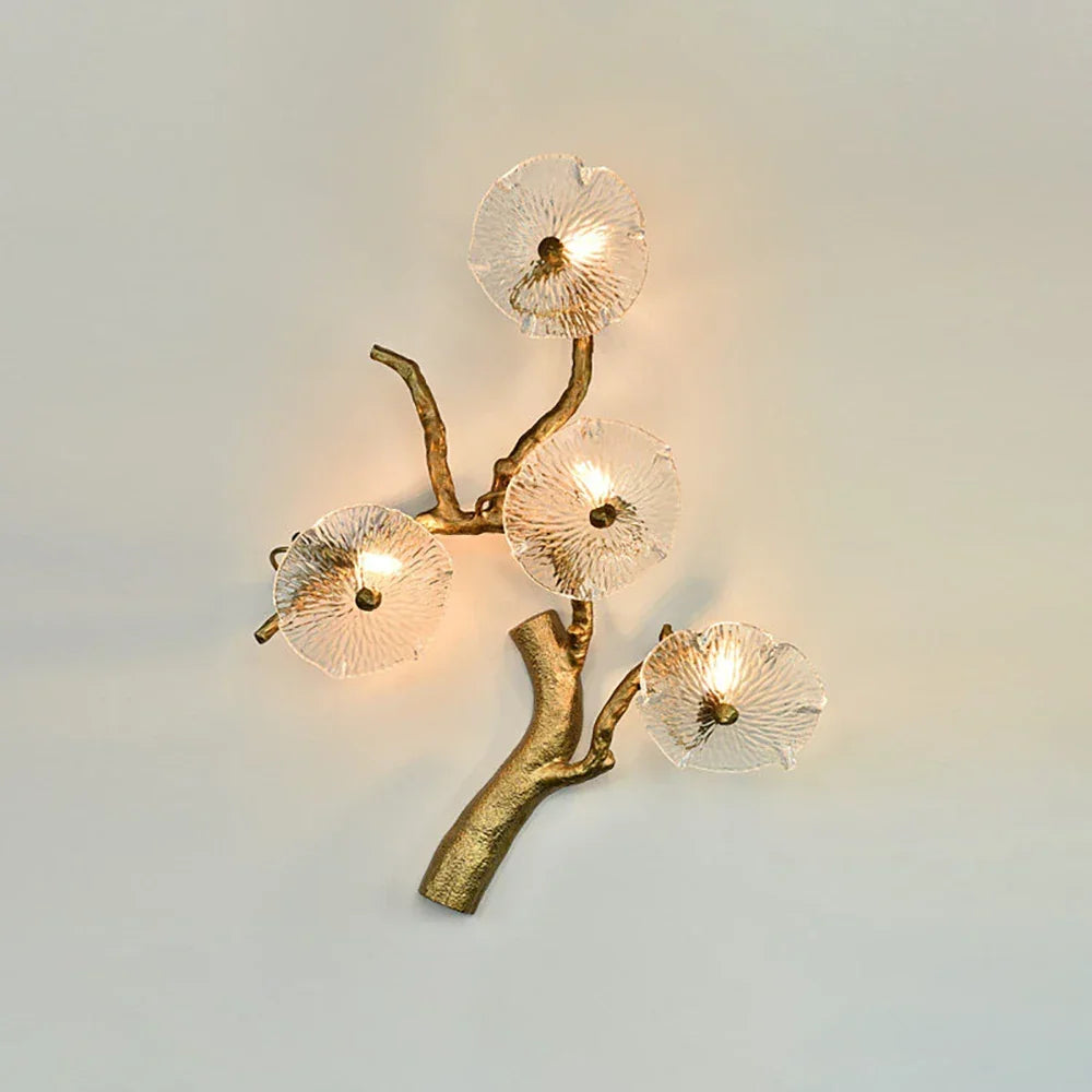 Glass Lotus Leaf Brass Branch Wall Lamp – Glass detail 14