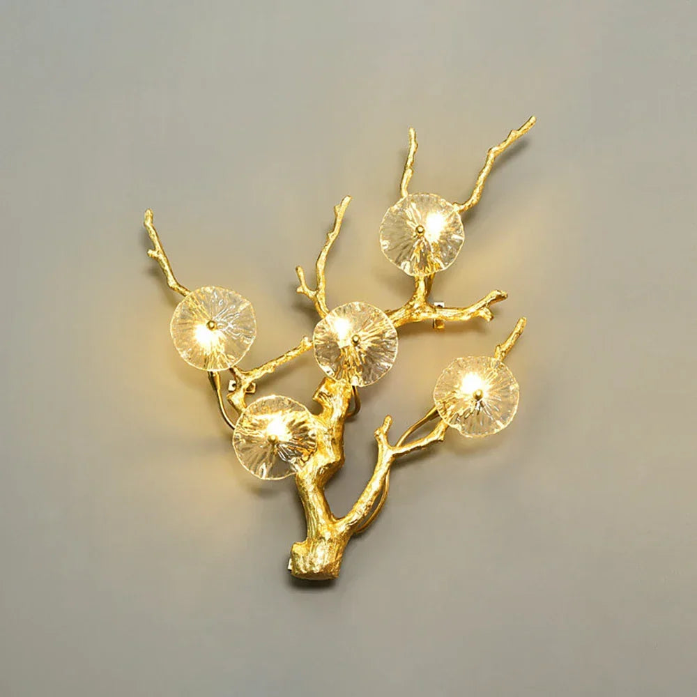 Glass Lotus Leaf Brass Branch Wall Lamp – Glass detail 15