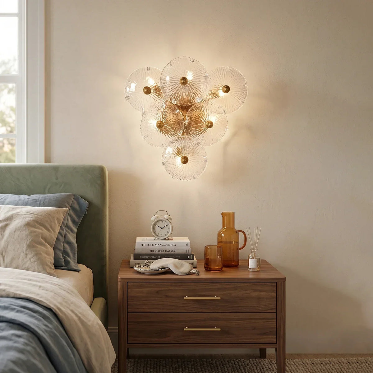 Glass Lotus Leaf Brass Branch Wall Lamp – Glass detail 3