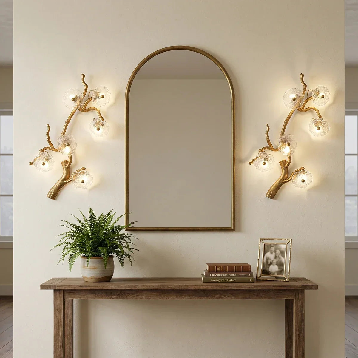 Glass Lotus Leaf Brass Branch Wall Lamp – Glass detail 10