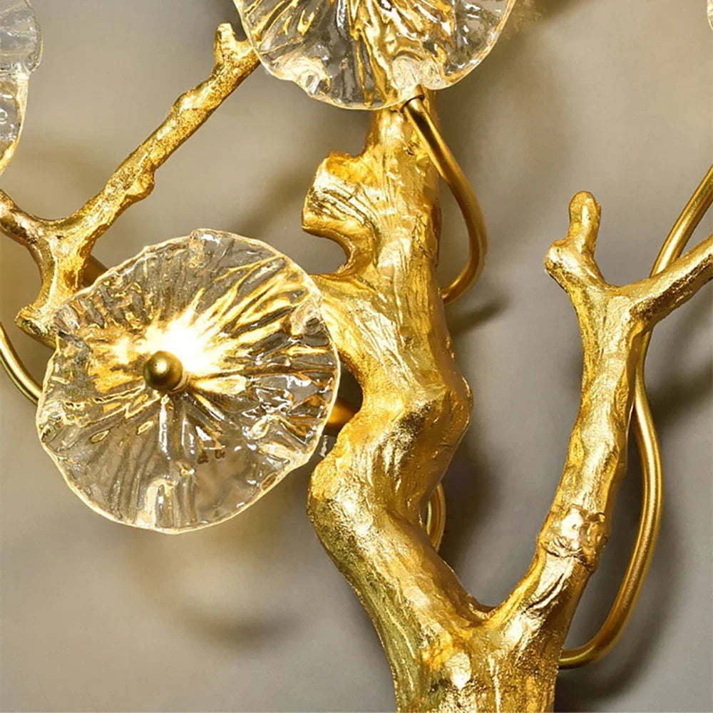 Glass Lotus Leaf Brass Branch Wall Lamp – Glass detail 12