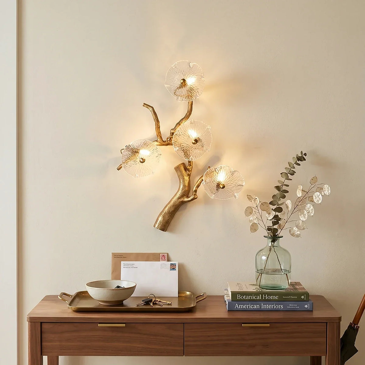 Glass Lotus Leaf Brass Branch Wall Lamp – Glass detail 4