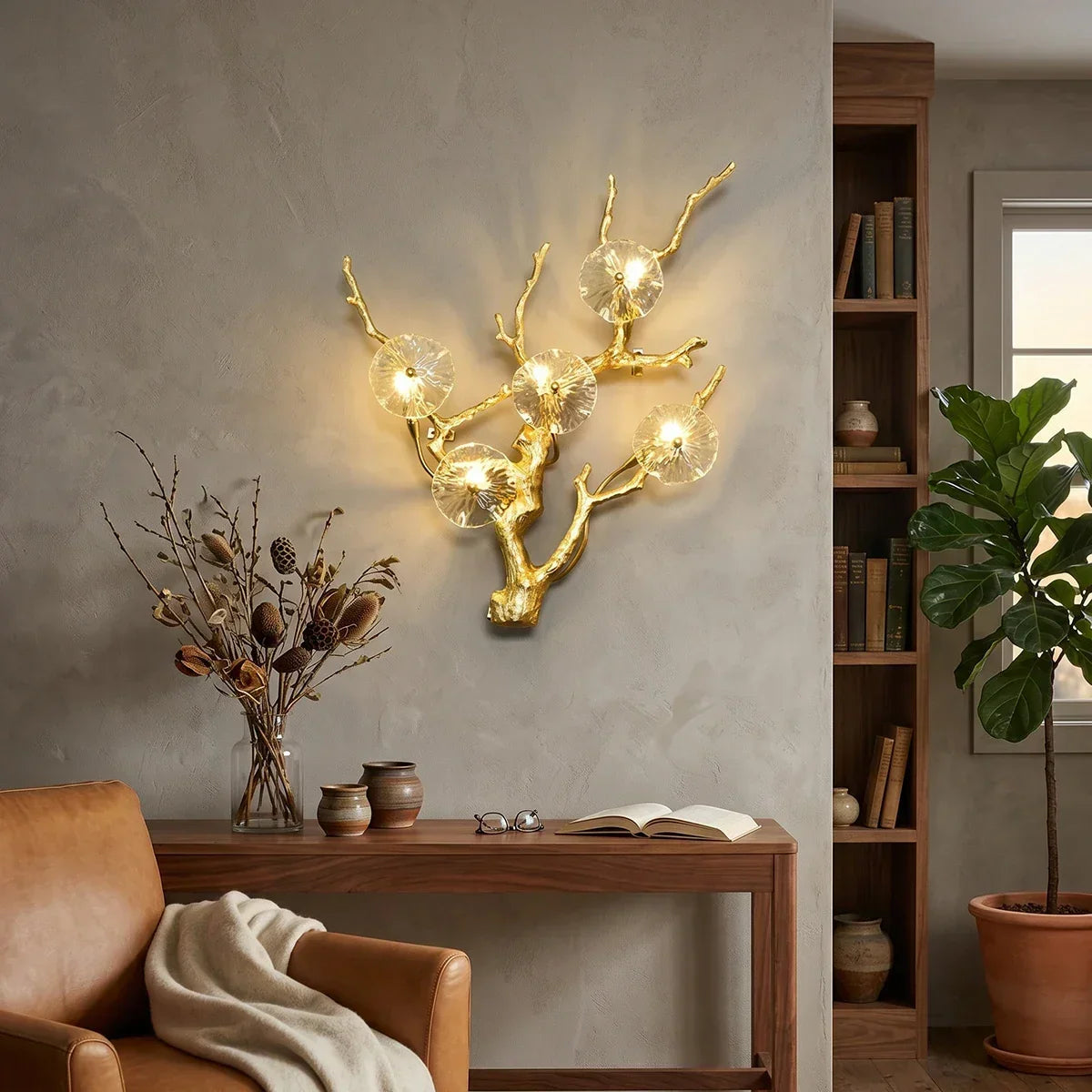 Glass Lotus Leaf Brass Branch Wall Lamp – Glass detail 6