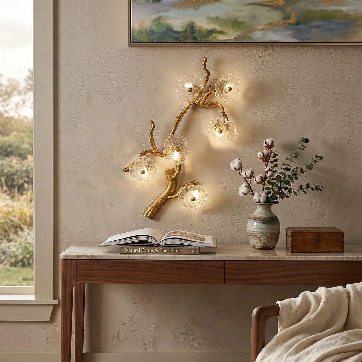 Glass Lotus Leaf Brass Branch Wall Lamp – Glass detail 2