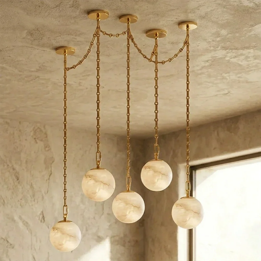 Alabaster Spherical Chain Chandelier – Alabaster detail 30