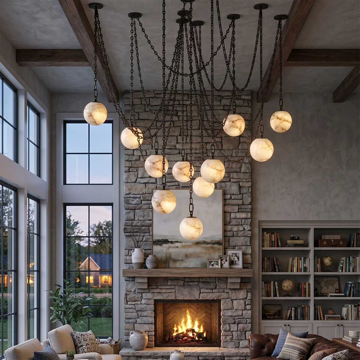 Alabaster Spherical Chain Chandelier – Alabaster detail 7