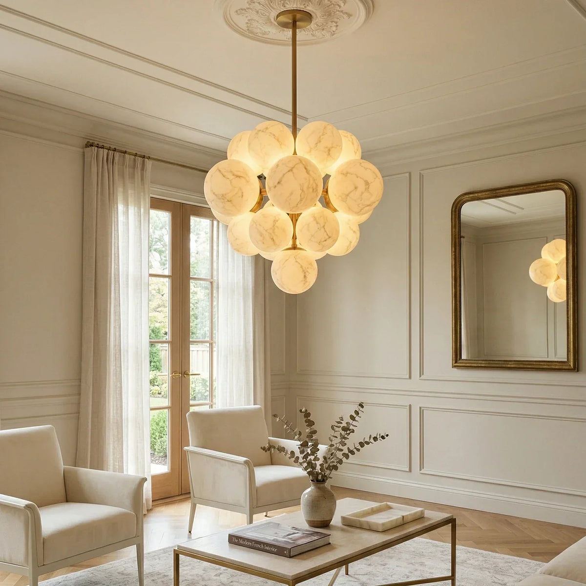 Grape Cluster Alabaster Spherical Chandelier – Alabaster detail 5