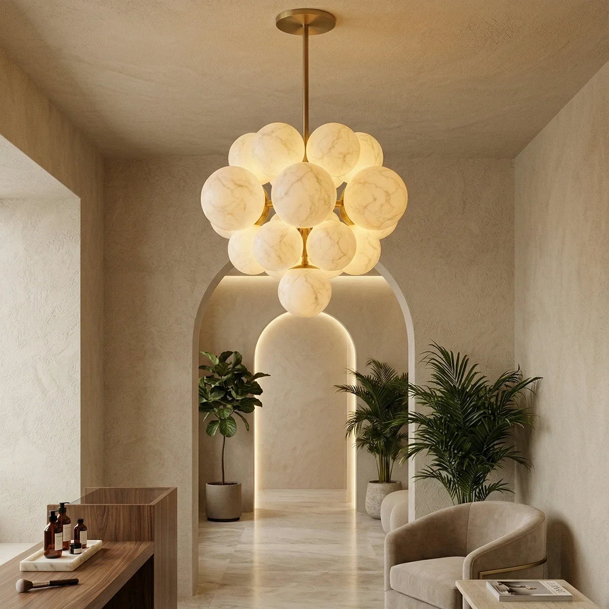 Grape Cluster Alabaster Spherical Chandelier – Alabaster detail 4