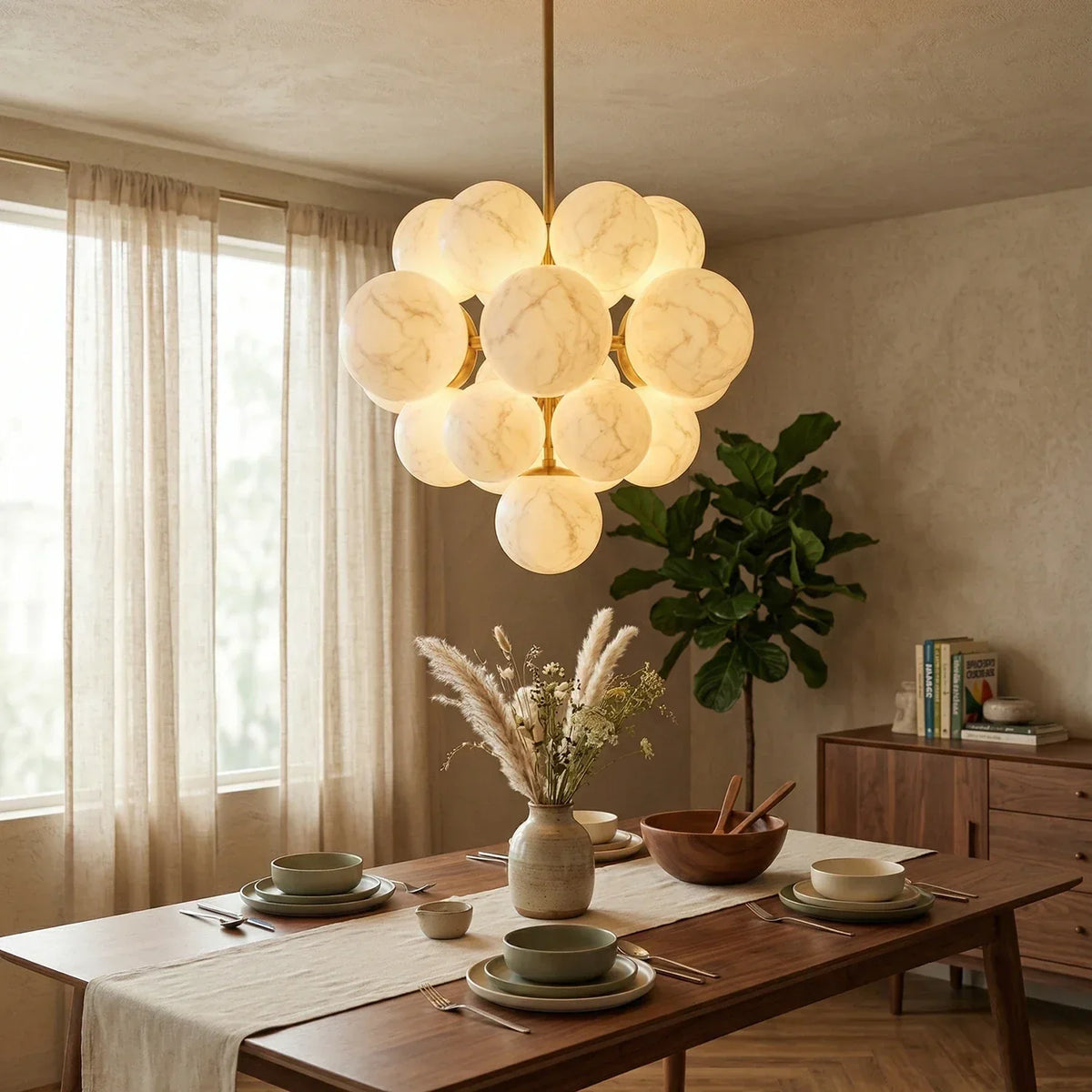 Grape Cluster Alabaster Spherical Chandelier – Alabaster detail 3