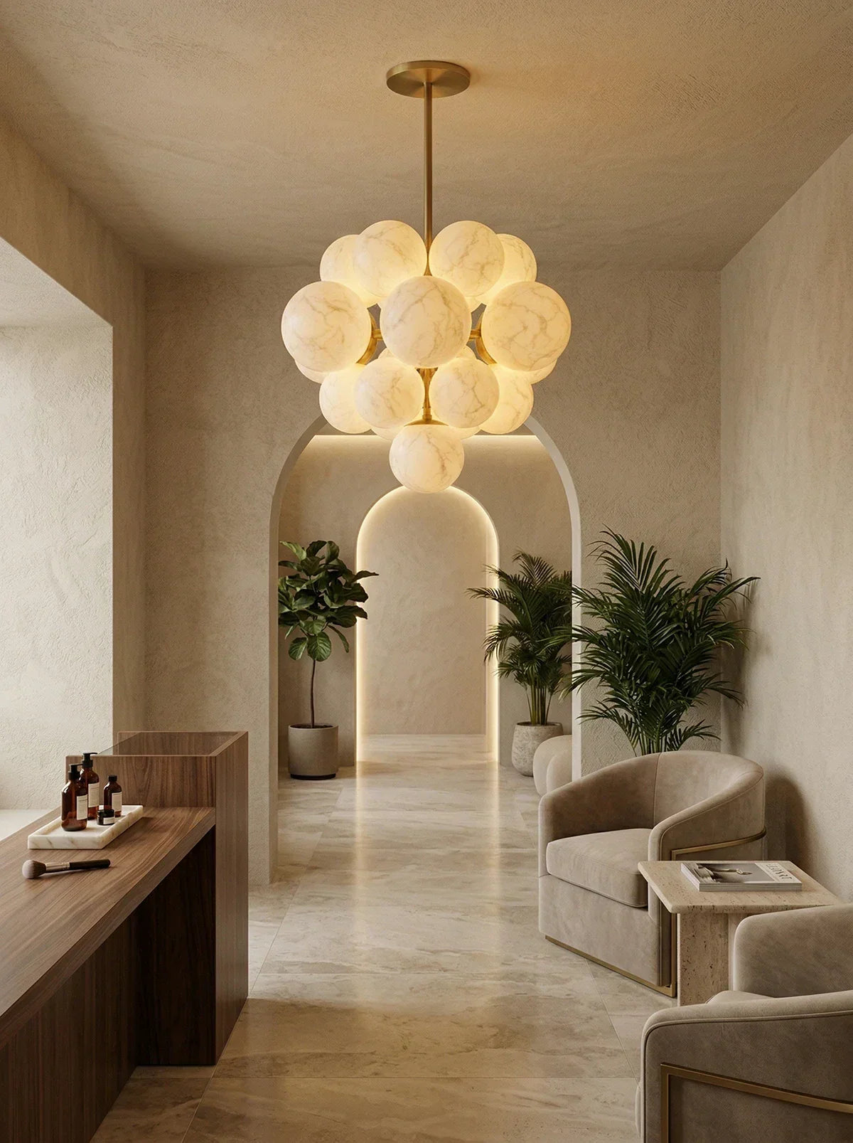 Grape Cluster Alabaster Spherical Chandelier – Alabaster detail 9