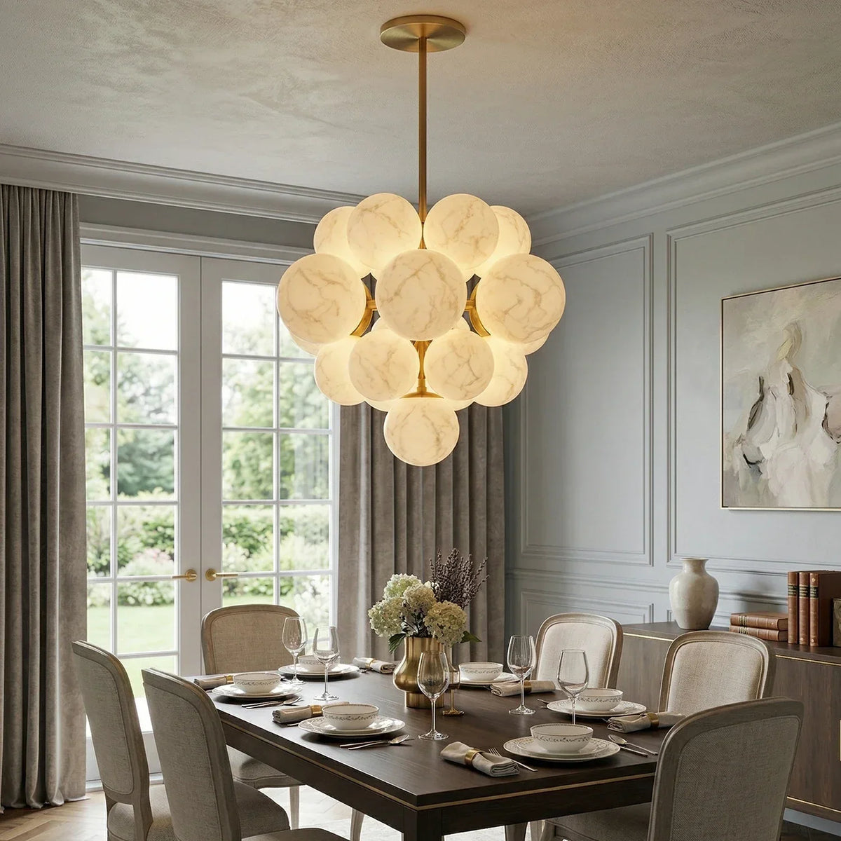 Grape Cluster Alabaster Spherical Chandelier – Alabaster detail 7