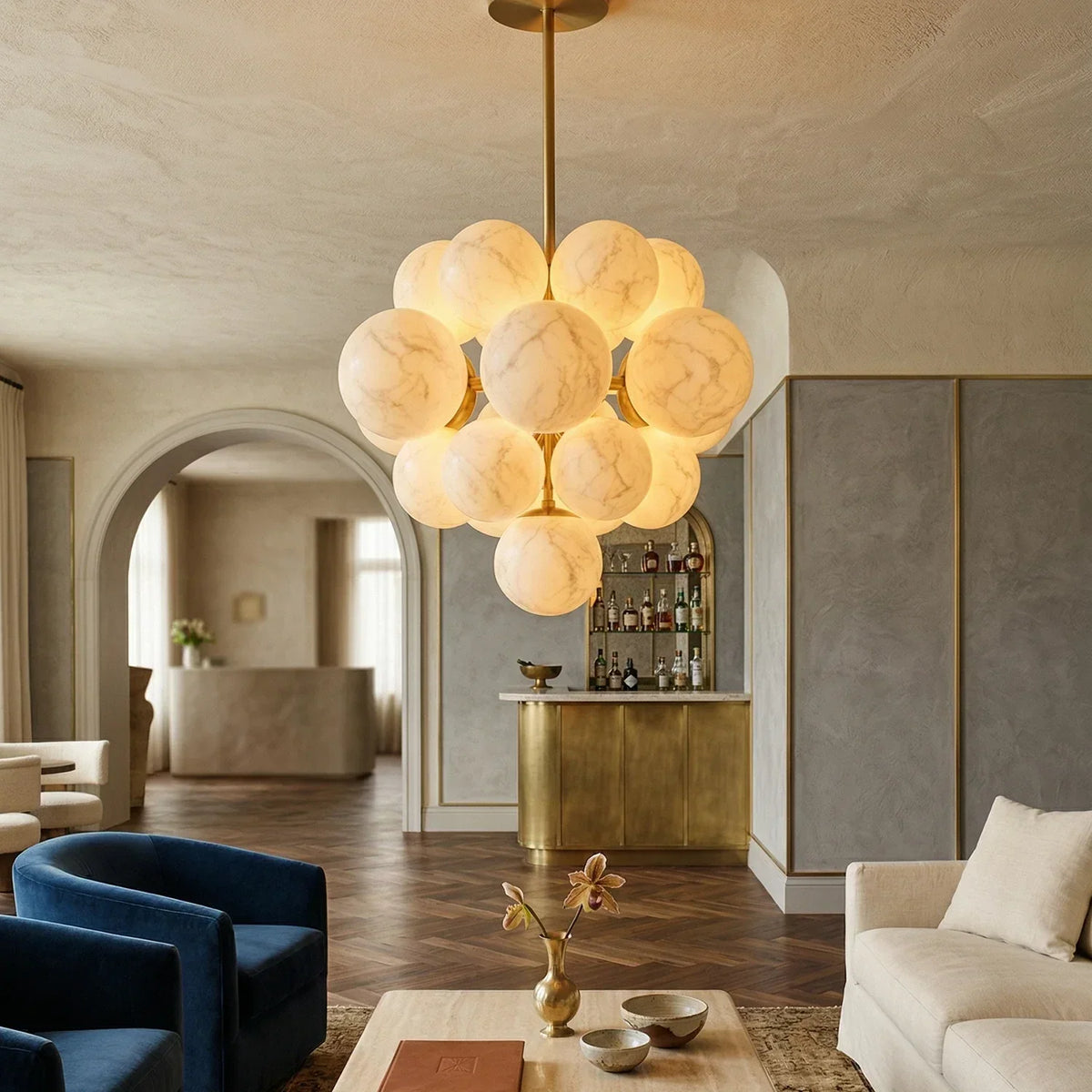 Grape Cluster Alabaster Spherical Chandelier – Alabaster detail 6