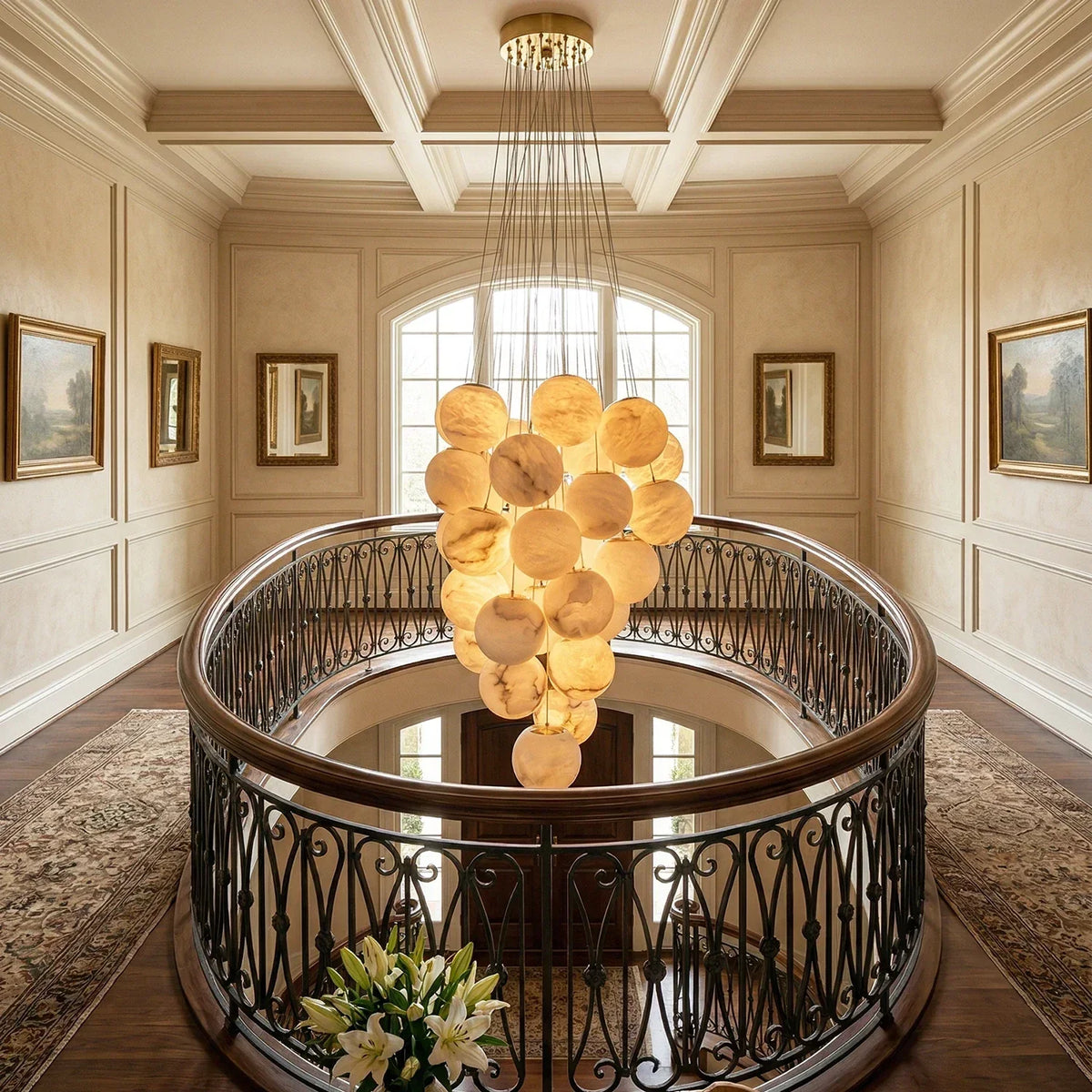 Grape-Shaped Alabaster Cluster Chandelier – Alabaster detail 4