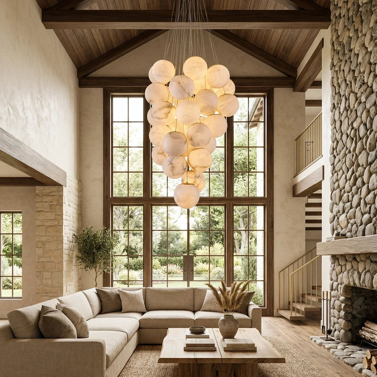 Grape-Shaped Alabaster Cluster Chandelier – Alabaster detail 5