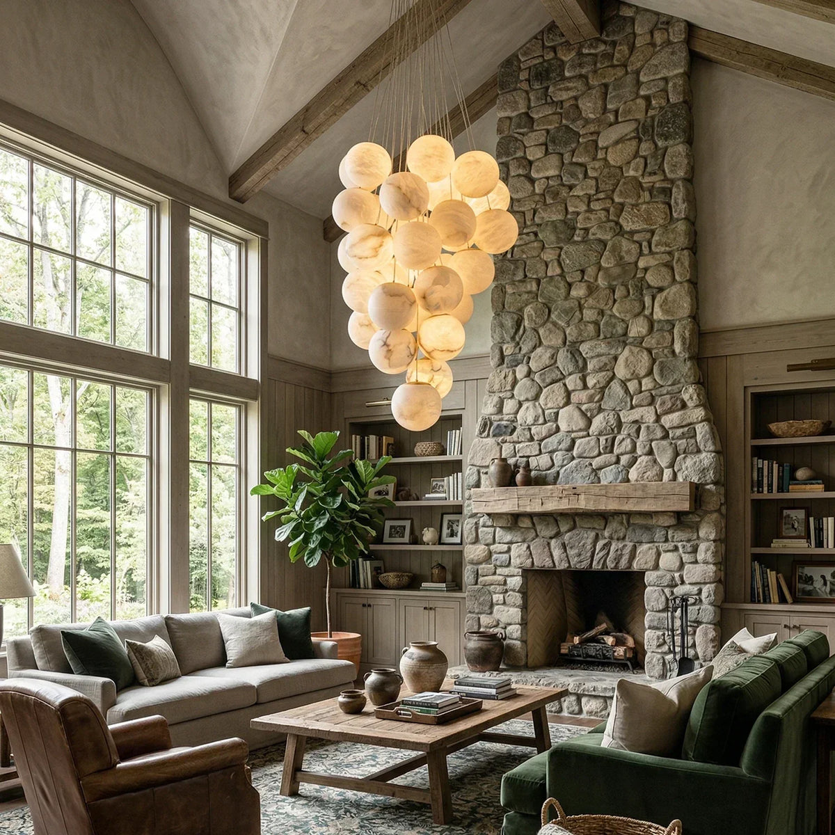 Grape-Shaped Alabaster Cluster Chandelier – Alabaster detail 3
