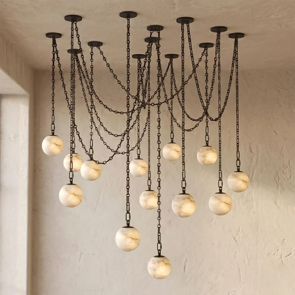 Alabaster Spherical Chain Chandelier – Alabaster detail 38