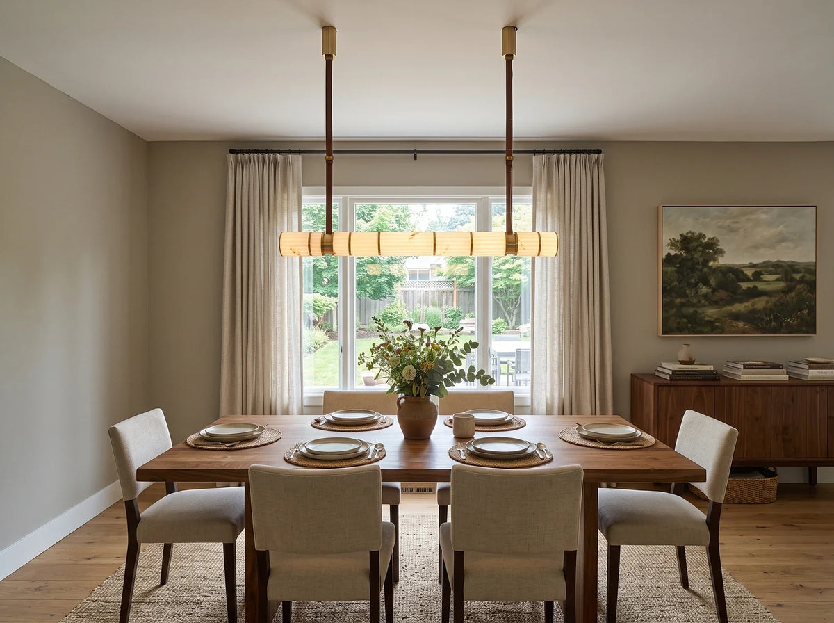 Halden Leather Strap Alabaster Linear Chandelier – Alabaster detail 5