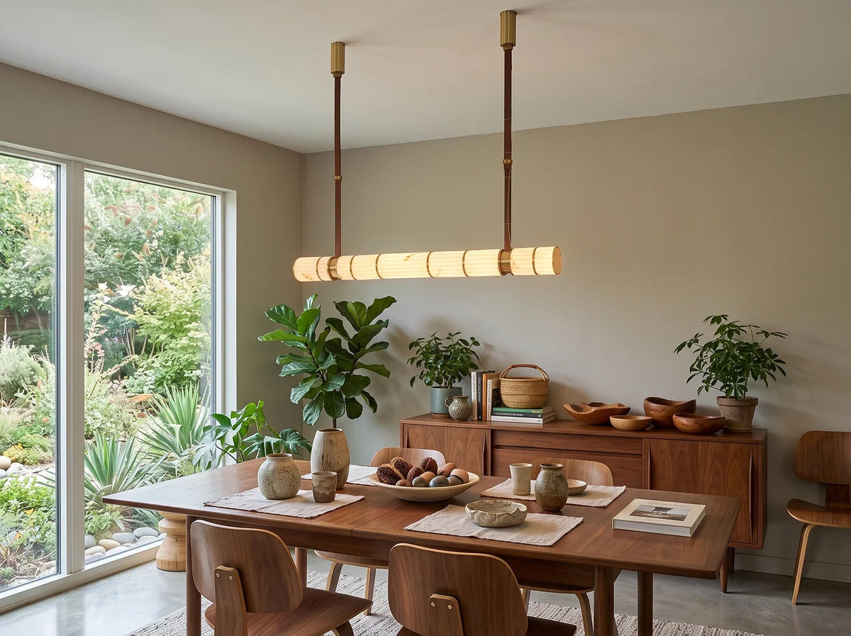 Halden Leather Strap Alabaster Linear Chandelier – Alabaster detail 4