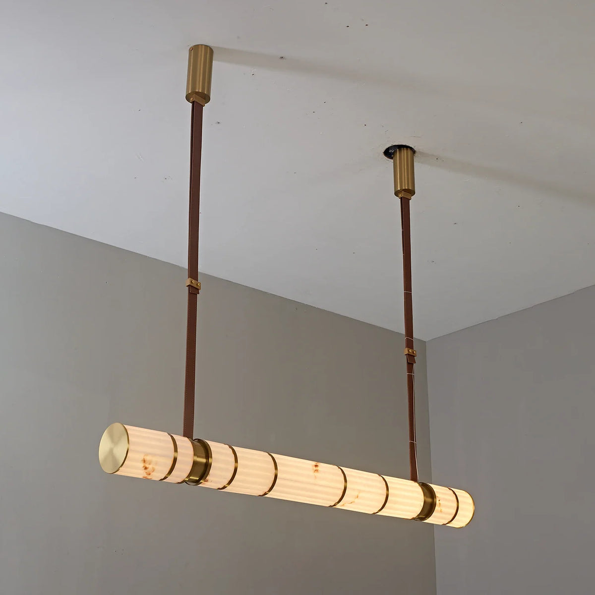 Halden Leather Strap Alabaster Linear Chandelier – Alabaster detail 11