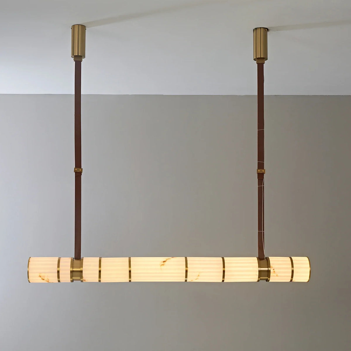Halden Leather Strap Alabaster Linear Chandelier – Alabaster detail 10