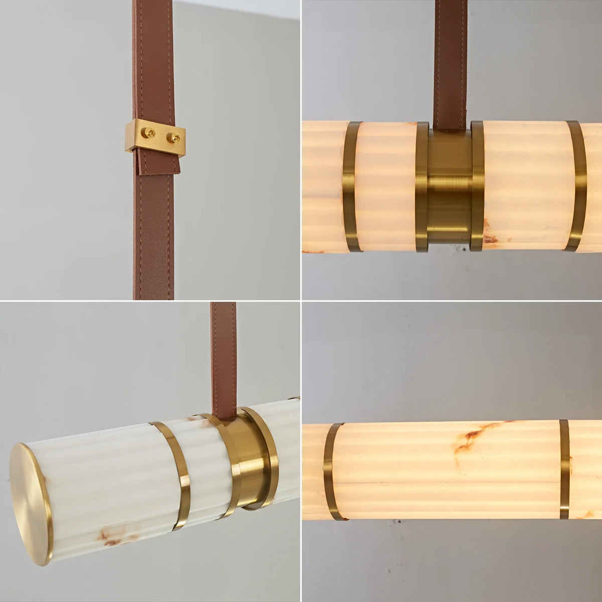 Halden Leather Strap Alabaster Linear Chandelier – Alabaster detail 9