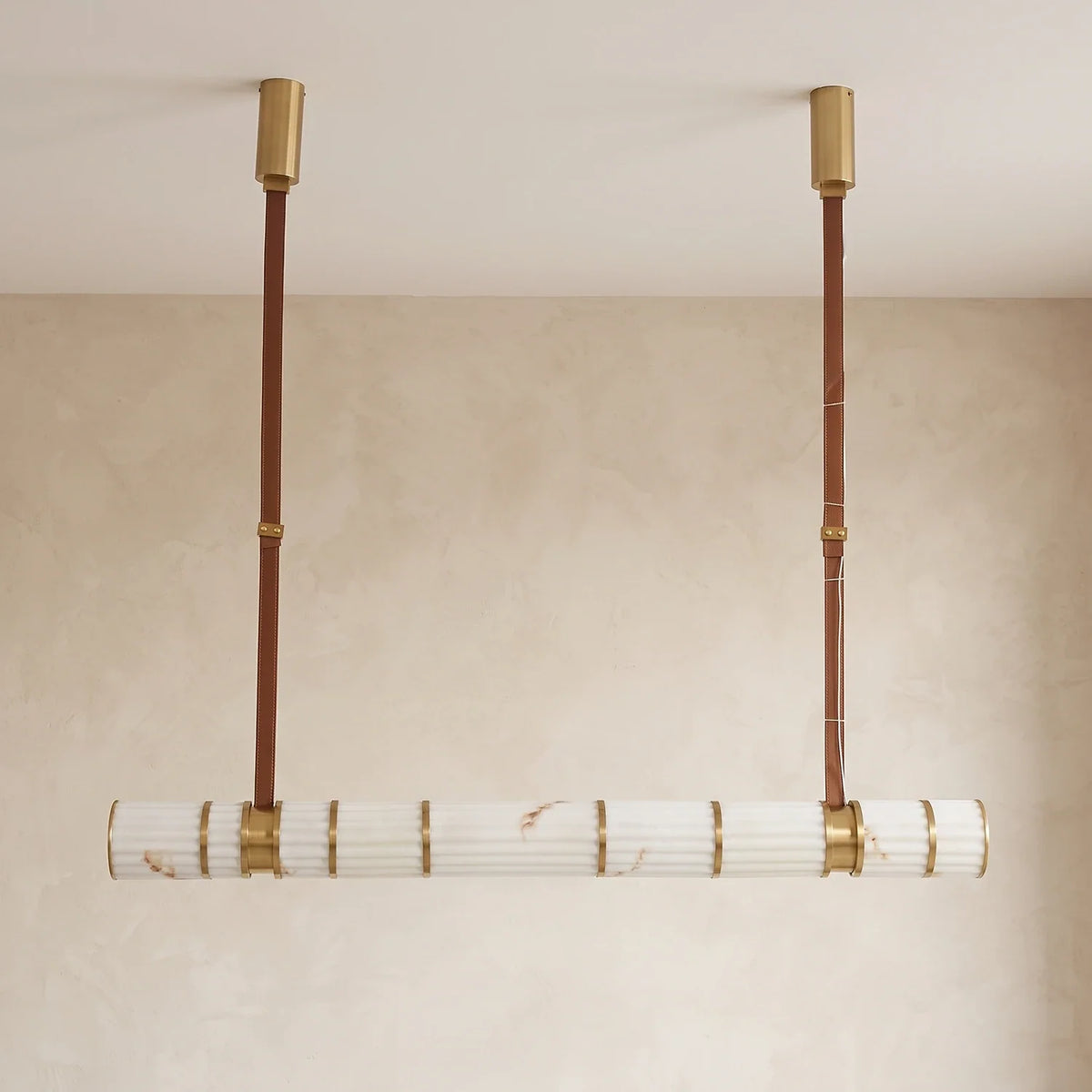 Halden Leather Strap Alabaster Linear Chandelier – Alabaster detail 13
