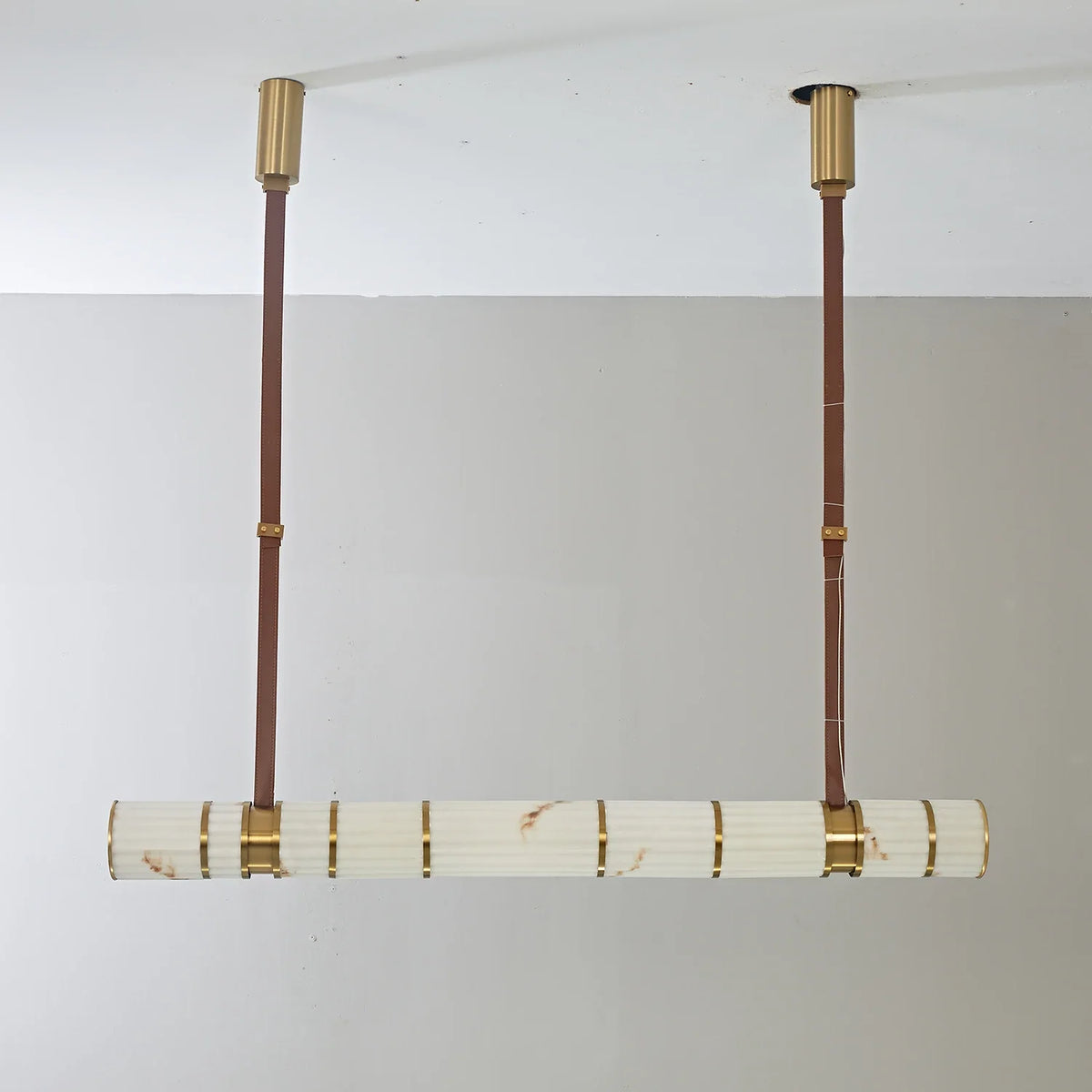 Halden Leather Strap Alabaster Linear Chandelier – Alabaster detail 12