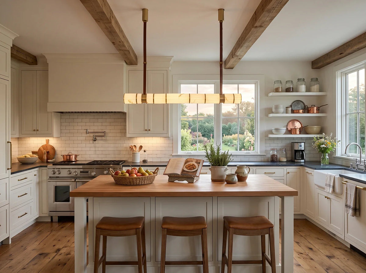 Halden Leather Strap Alabaster Linear Chandelier – Alabaster detail 3