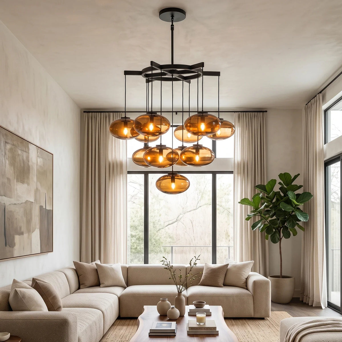 Halden Smoked Glass Cluster Chandelier – Glass detail 9