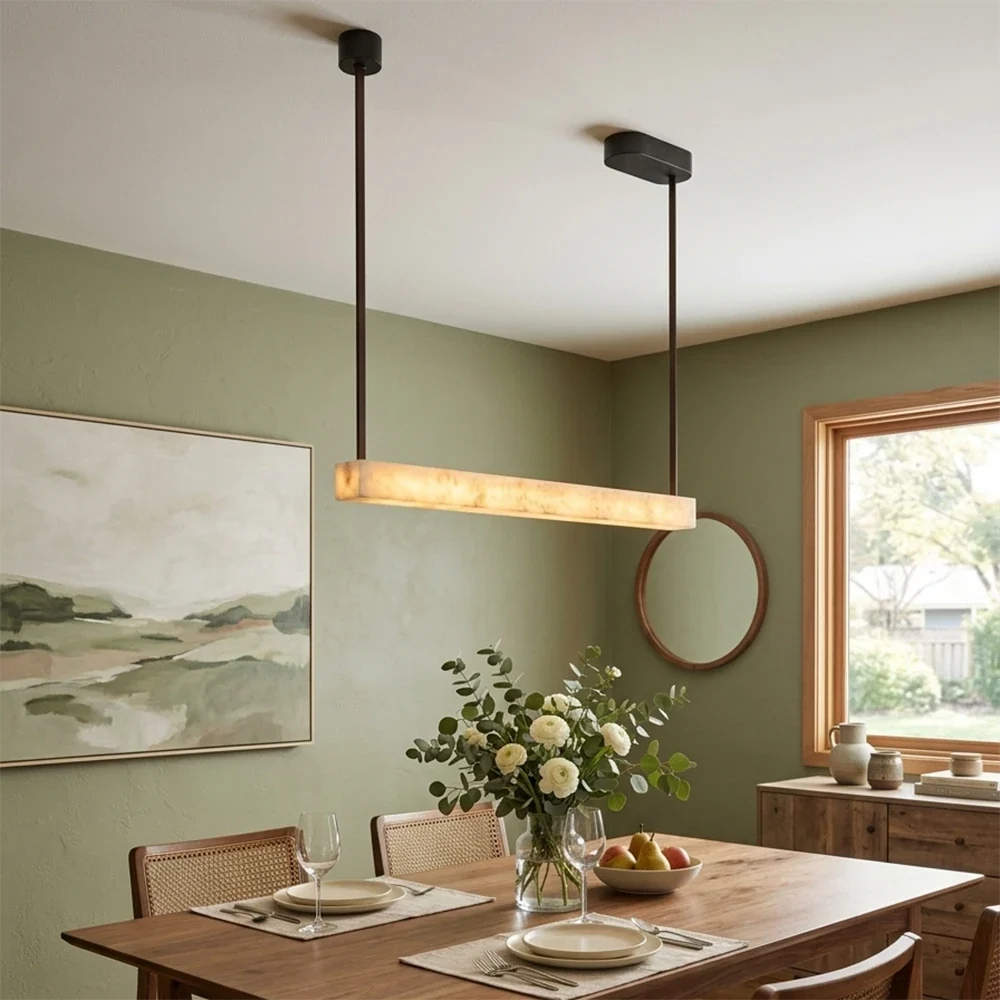 Halia Alabaster Linear Tube Chandelier – Alabaster detail 3