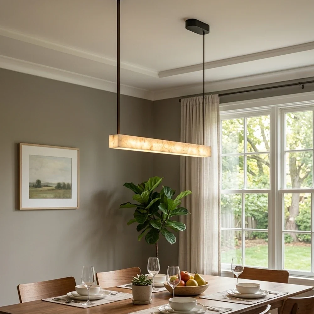 Halia Alabaster Linear Tube Chandelier – Alabaster detail 8