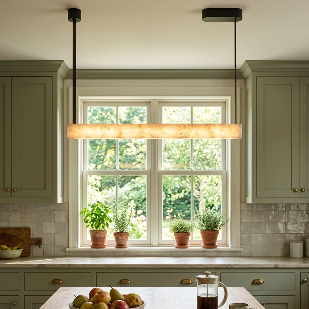 Halia Alabaster Linear Tube Chandelier – Alabaster detail 7