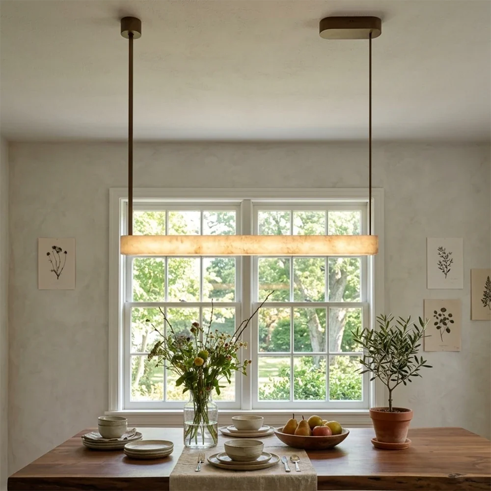 Halia Alabaster Linear Tube Chandelier – Alabaster detail 2
