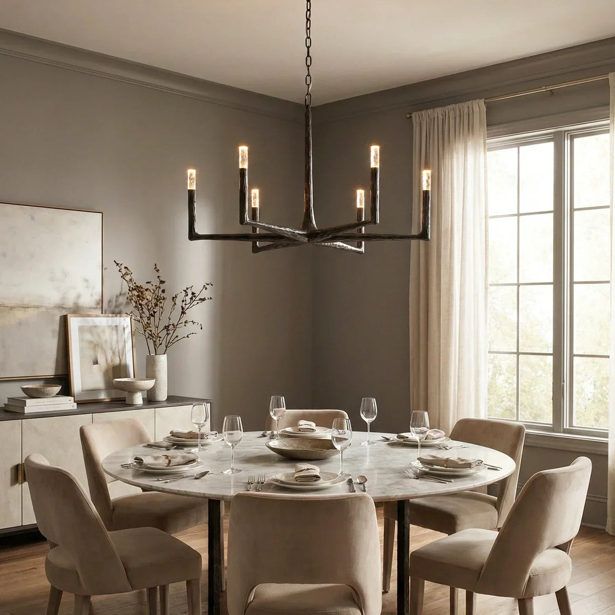 Hammered Cylindrical Lamp Arm Crystal Chandelier – Crystal detail 4