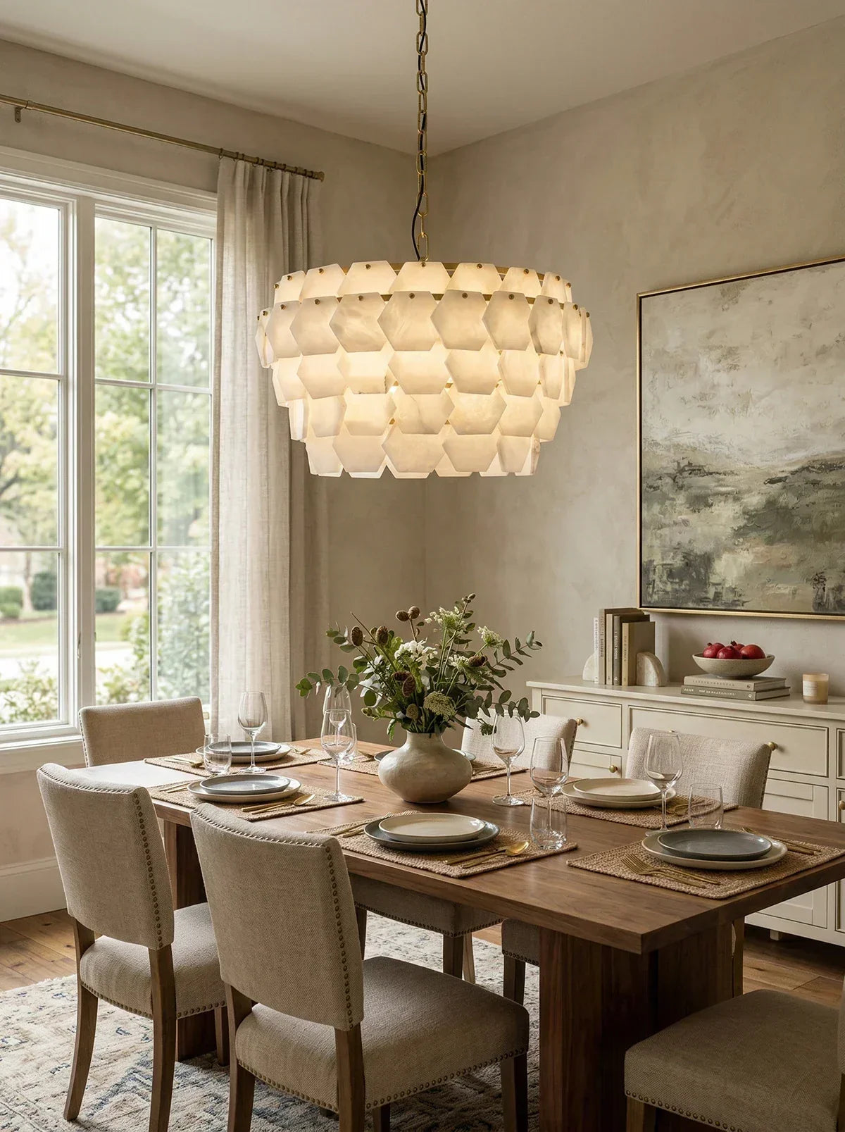 Hexagonal Layered Alabaster Chandelier – Alabaster detail 10