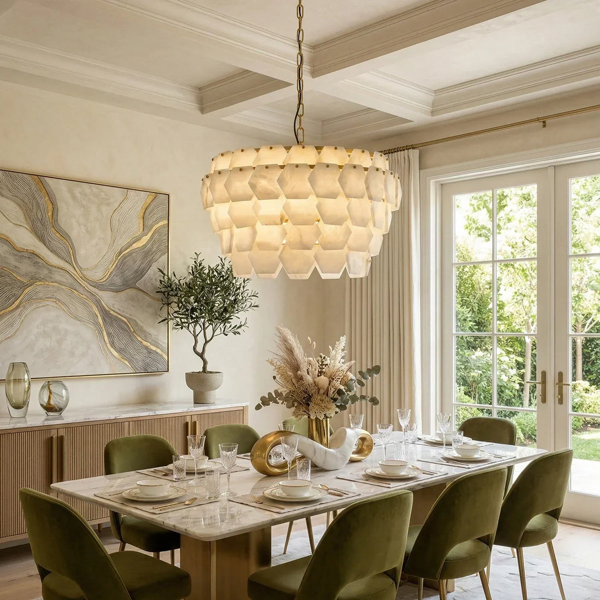 Hexagonal Layered Alabaster Chandelier – Alabaster detail 4