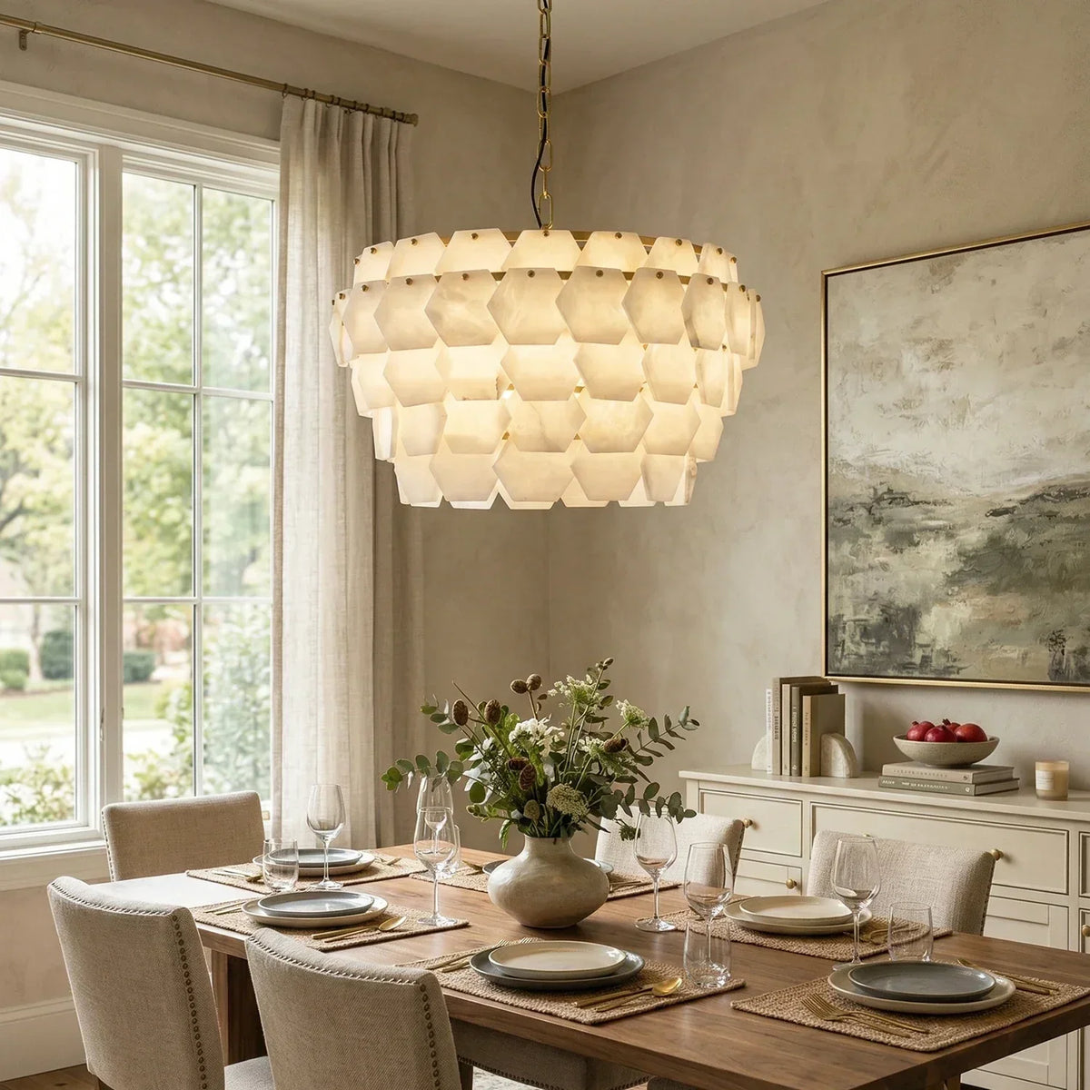 Hexagonal Layered Alabaster Chandelier – Alabaster detail 2