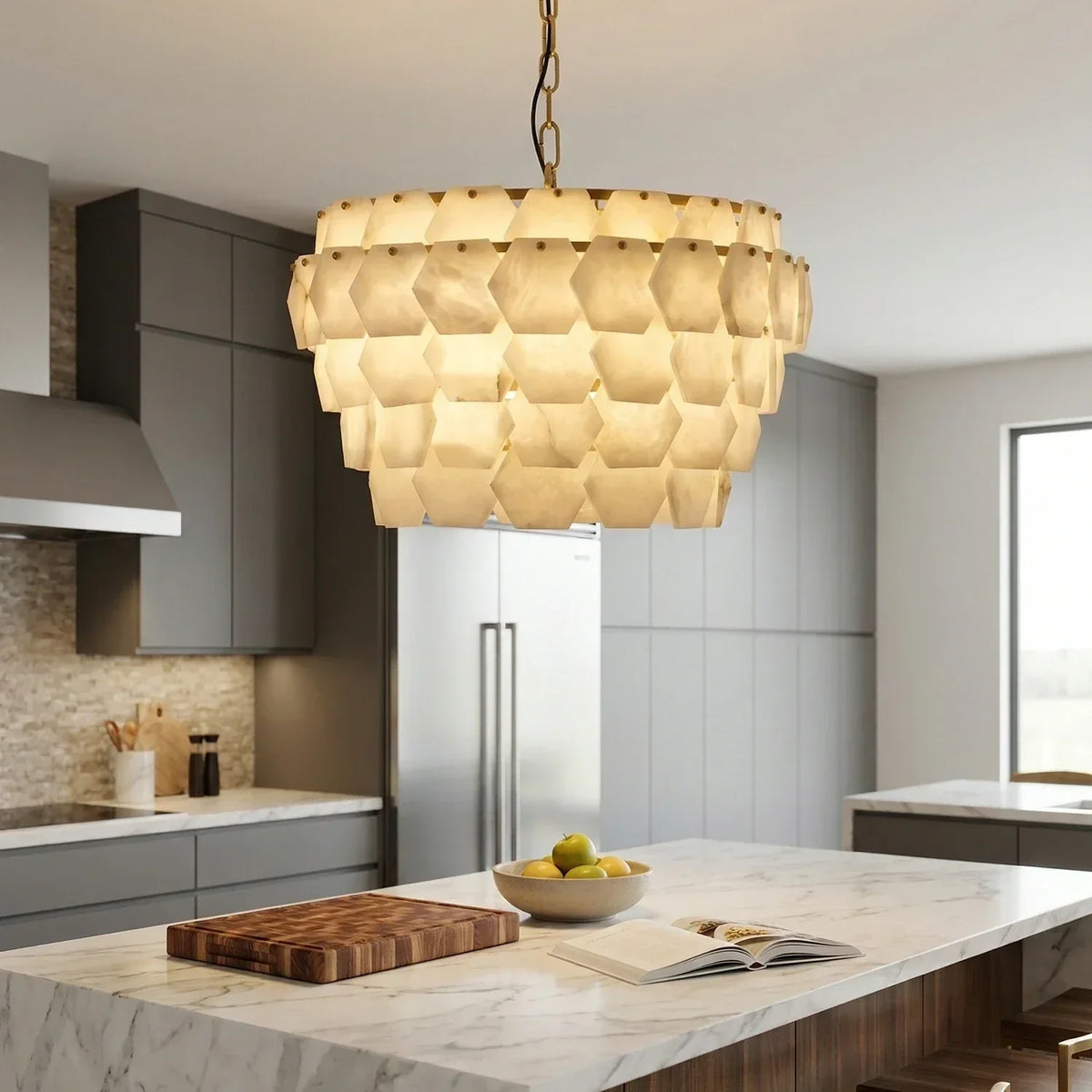 Hexagonal Layered Alabaster Chandelier – Alabaster detail 8
