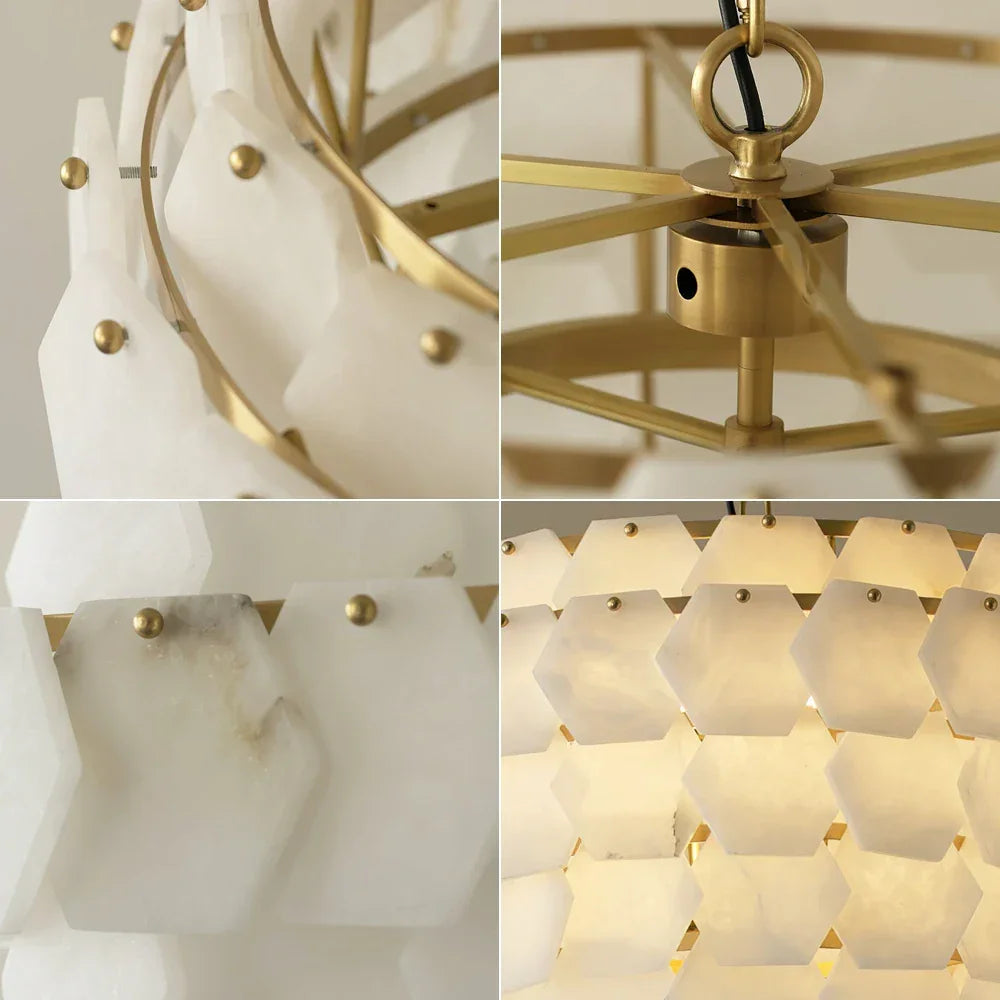 Hexagonal Layered Alabaster Chandelier – Alabaster detail 11