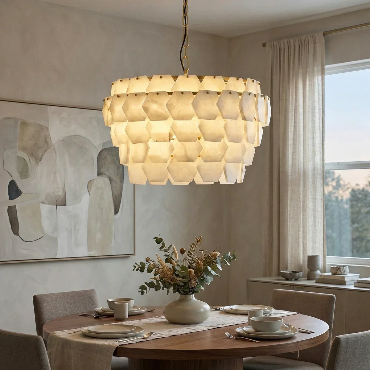 Hexagonal Layered Alabaster Chandelier – Alabaster detail 5