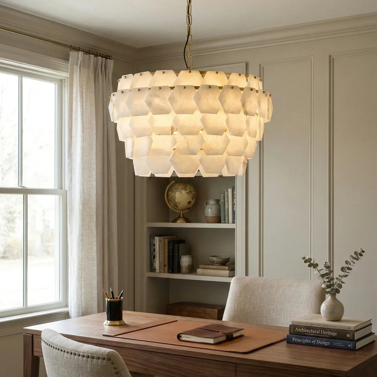 Hexagonal Layered Alabaster Chandelier – Alabaster detail 6