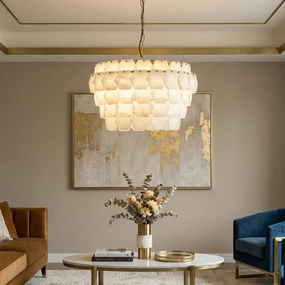 Hexagonal Layered Alabaster Chandelier – Alabaster detail 3