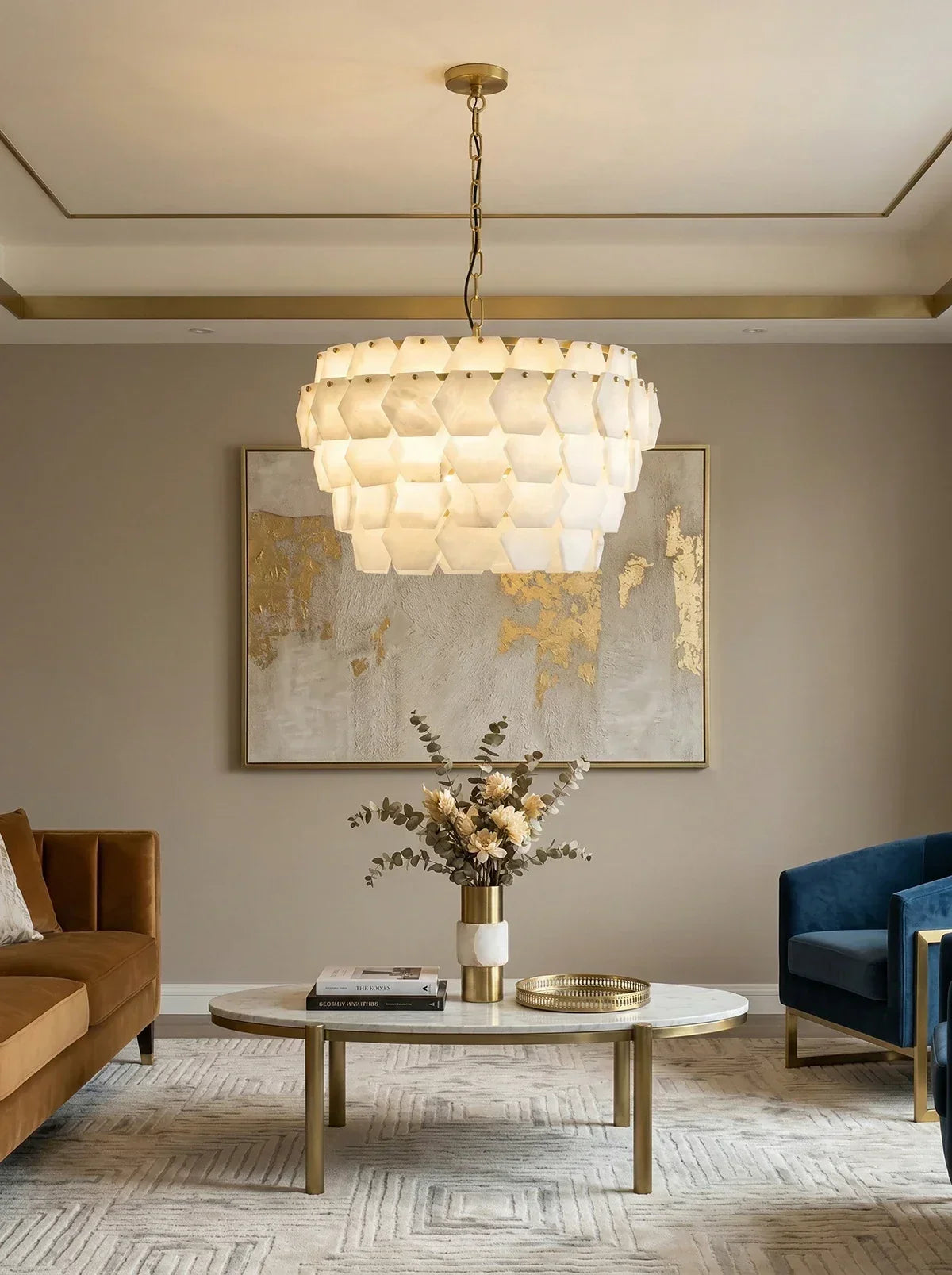 Hexagonal Layered Alabaster Chandelier – Alabaster detail 9