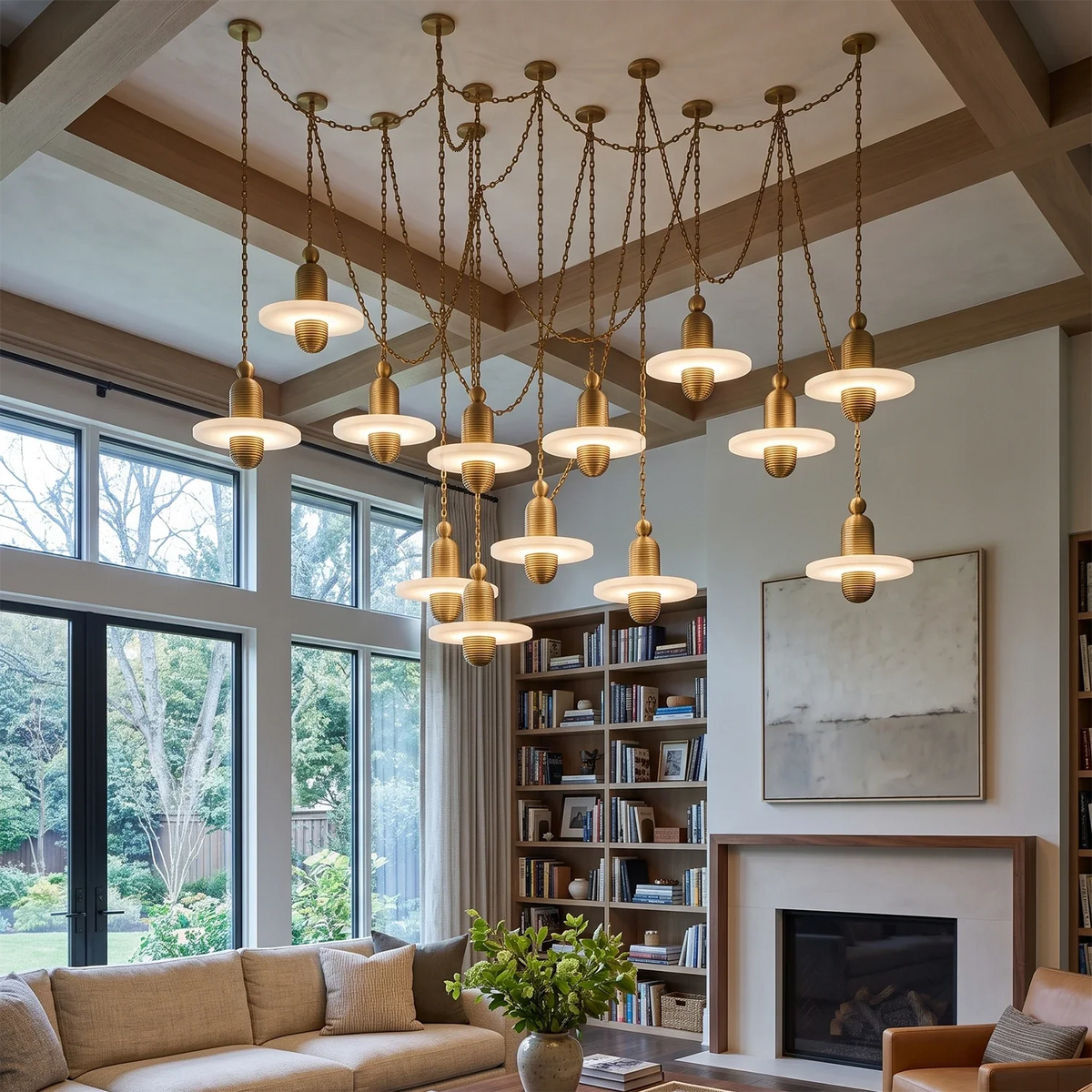 Hollis Ringed Swag Chain Alabaster Chandelier – Alabaster detail 5
