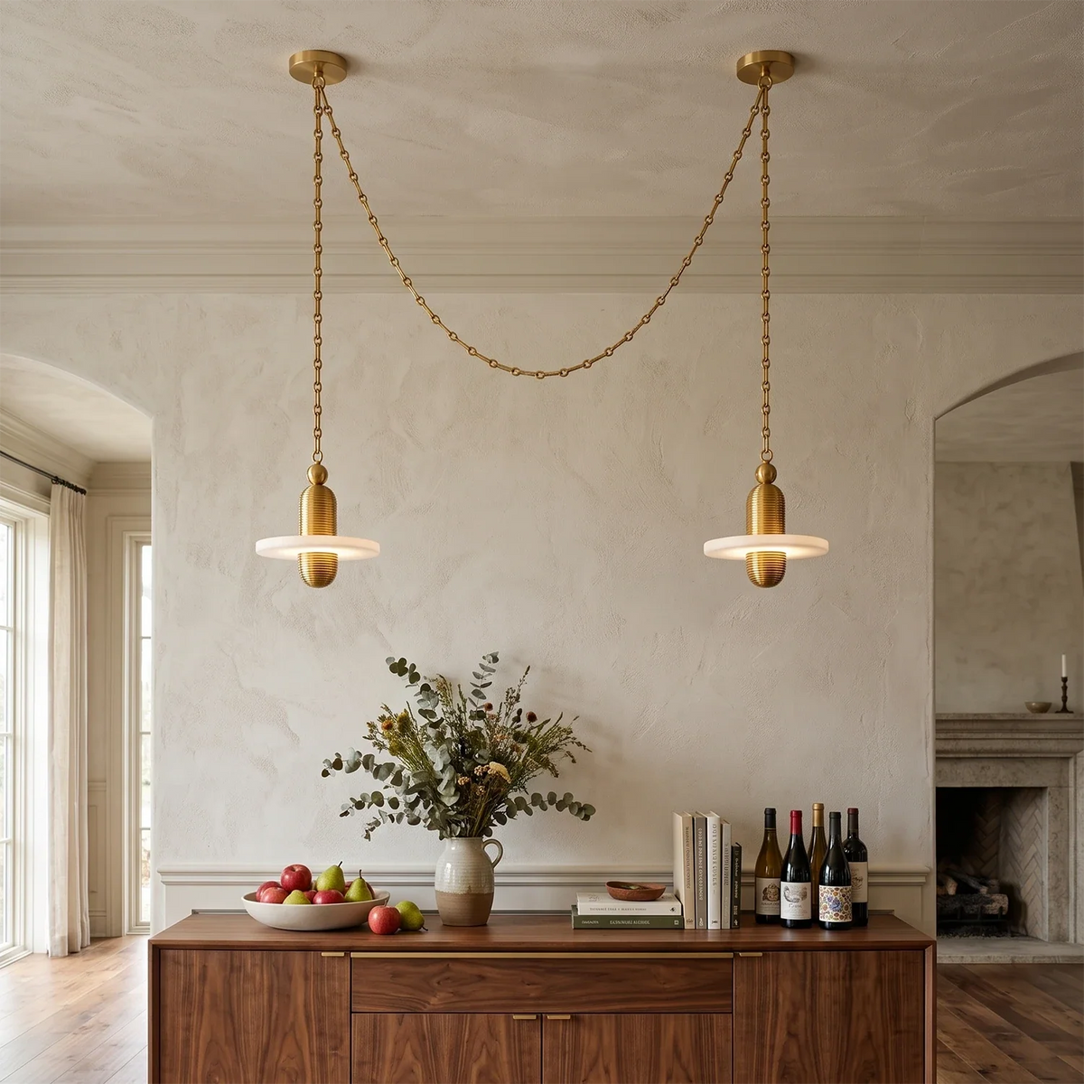 Hollis Ringed Swag Chain Alabaster Chandelier – Alabaster detail 4